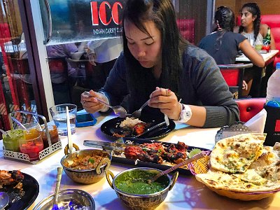 Indian Food - Lamb Saagwala yummm! Tik's sister eating